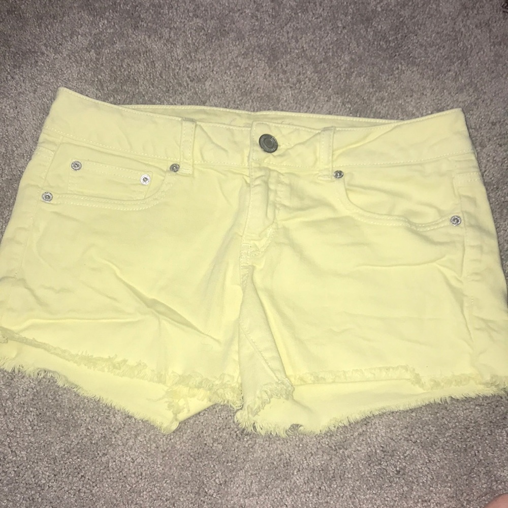 Yellow denim shorts